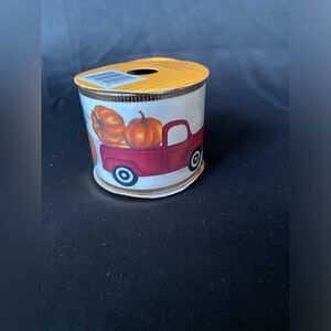 NEW! Red Truck with Pumpkins Design Ribbon Wire Edge NWT